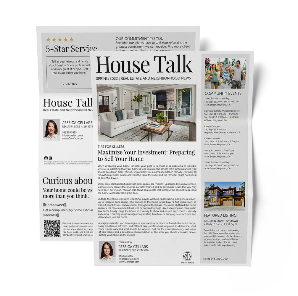 House Talk Trifold Newsletter about preparing a home for market